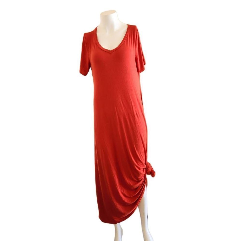 Isaac liev women's medium red maxi T-shirt dress pullover tie knotted casual sum